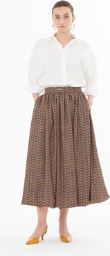 Gizia Balloon Midi Skirt with Logo Pattern Detail