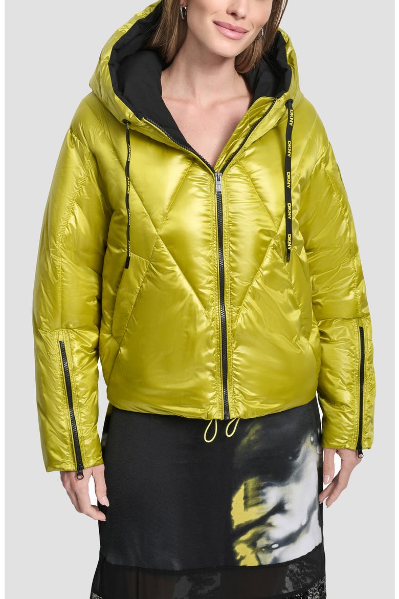 Crop Hooded Puffer Jacket, Main, color, CITRONELLA