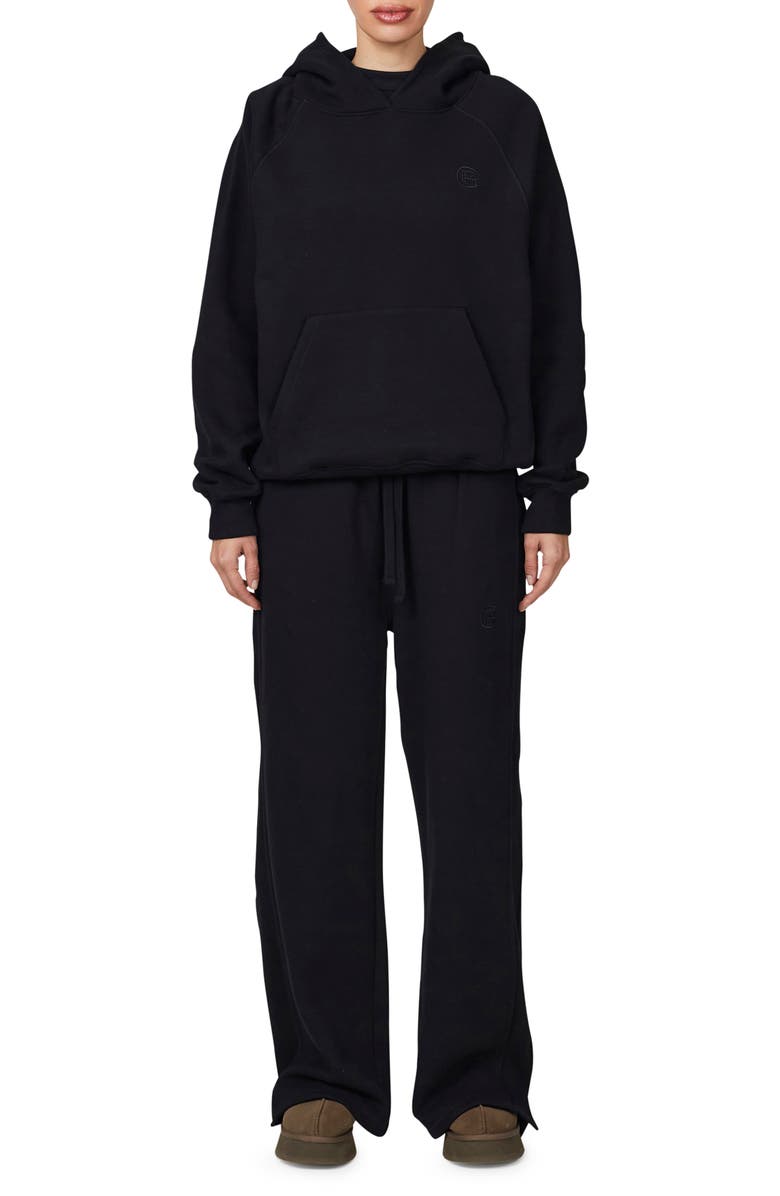 Good For Nothing Ribbed Emblem Pullover Hoodie, Alternate, color, Black