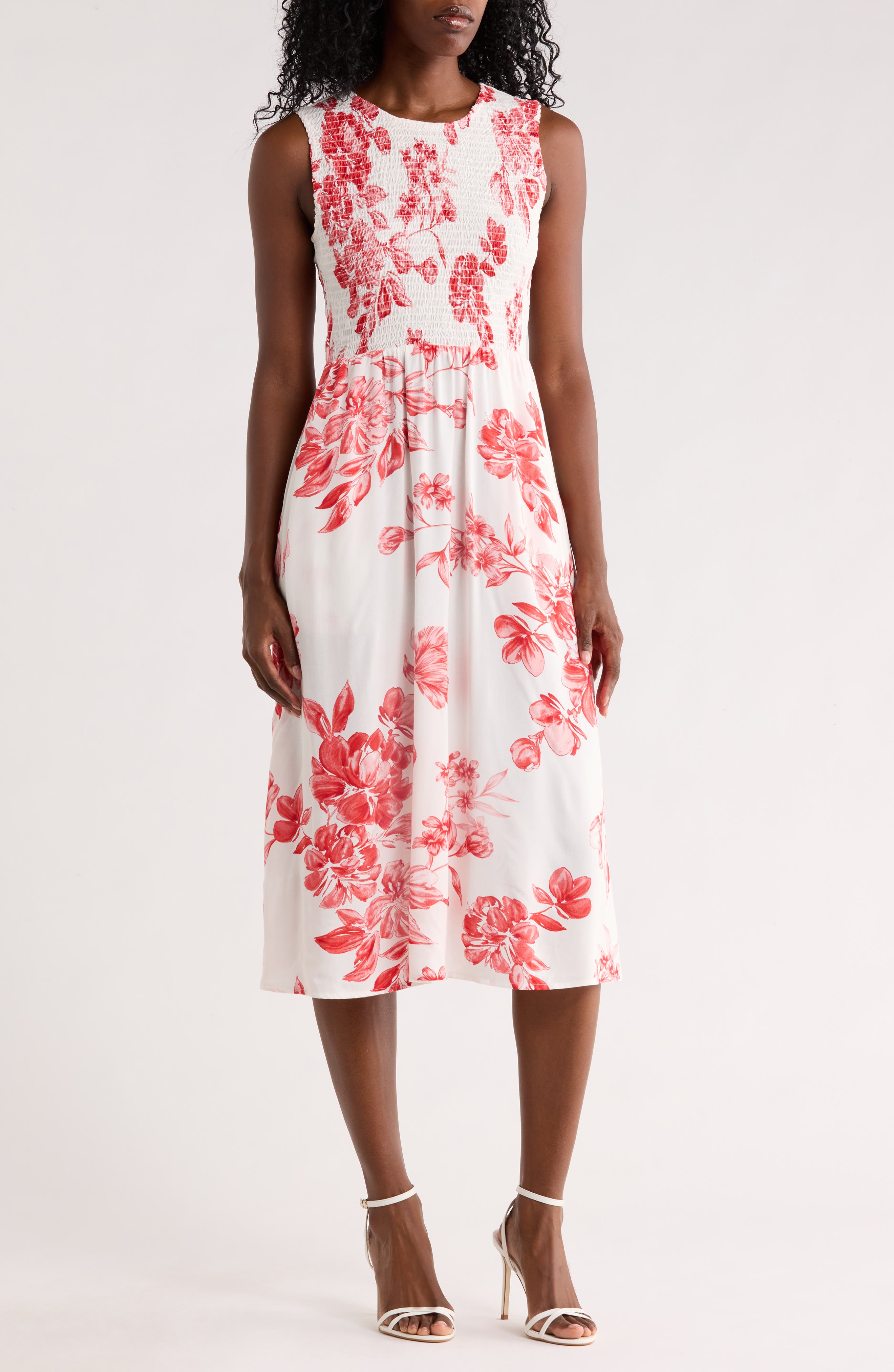 Calvin Klein Smocked Sleeveless Midi Dress