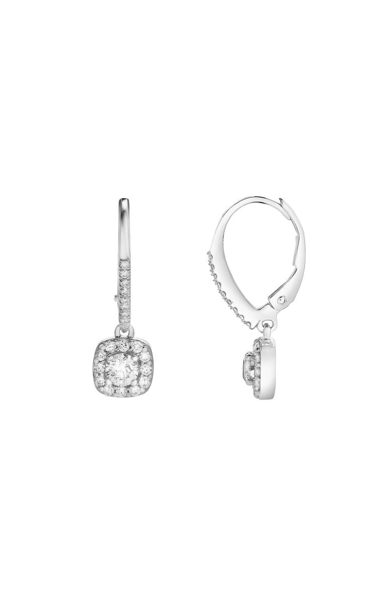 Midsummer Pave Square Shape Diamond Drop Huggie Hoop Earrings in 14K Gold, Alternate, color, 14K White Gold
