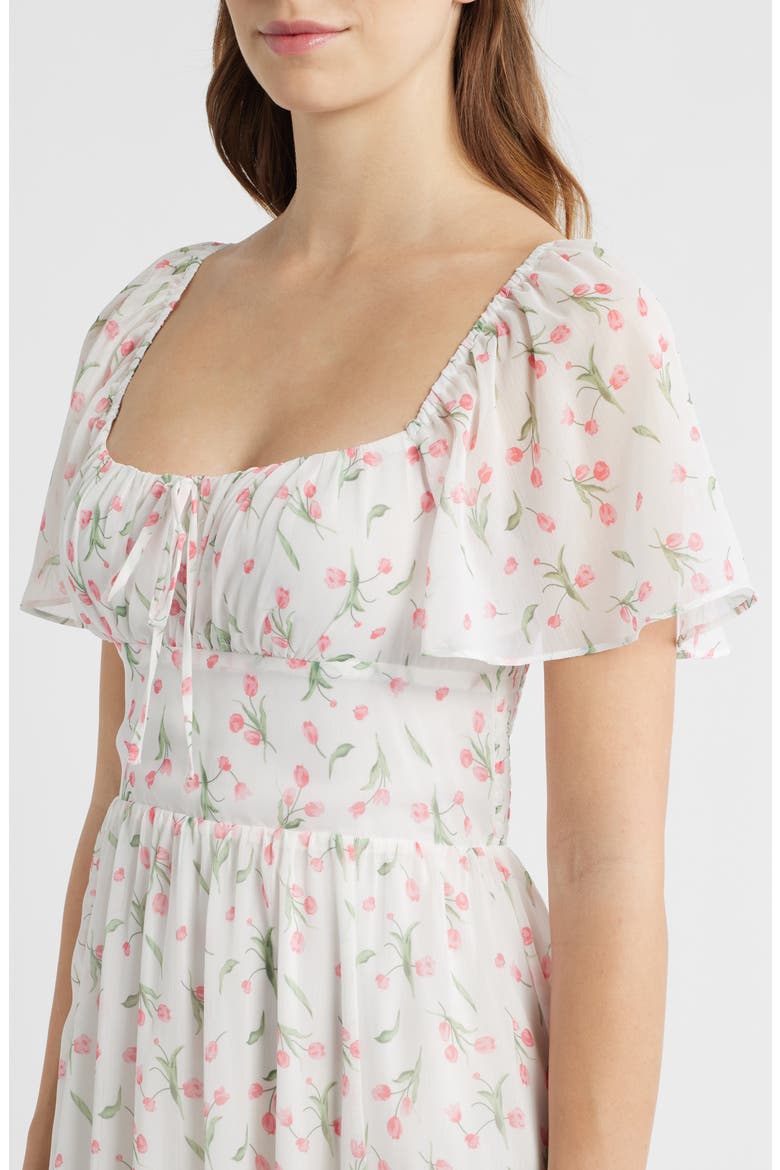 Floral Butterfly Sleeve Midi Dress, Alternate, color, WHITE TULIP