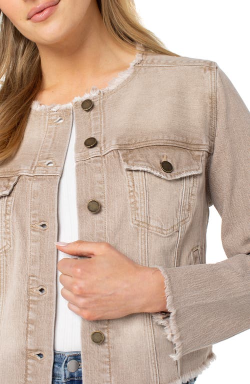 Liverpool Los Angeles Frayed Collarless Denim Jacket In Brown