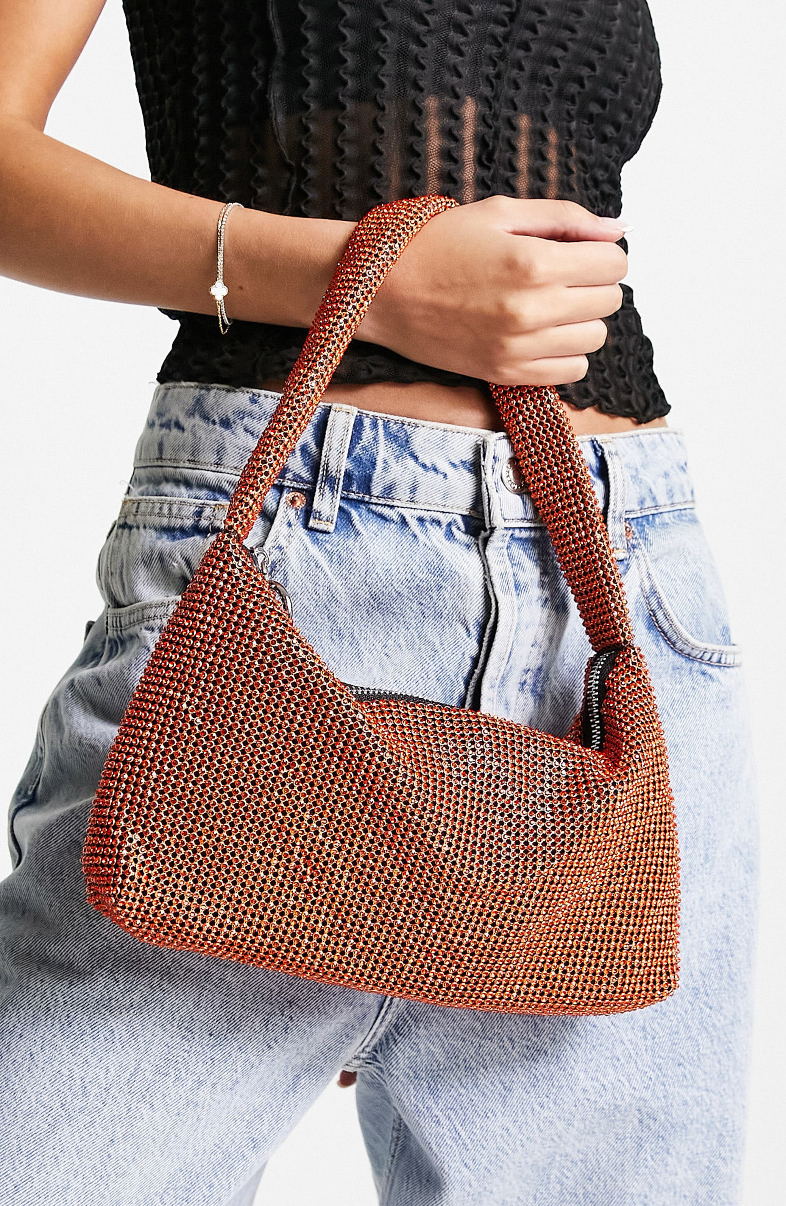 Sindy Diamante Shoulder Bag, Main, color, ORANGE