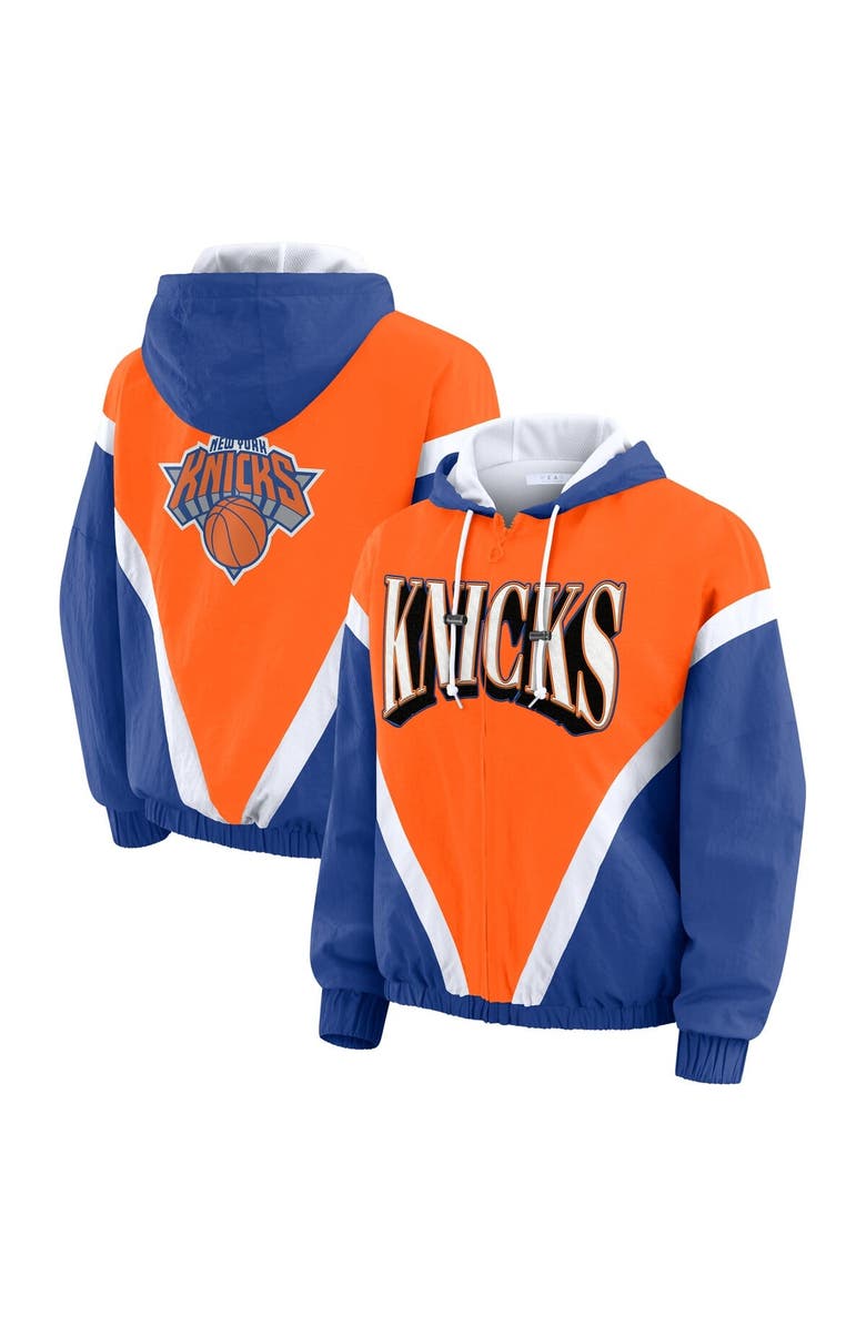 WEAR by Erin Andrews Women's WEAR by Erin Andrews  Orange/Royal New York Knicks Colorblock Full-Zip Hoodie Windbreaker Jacket, Main, color, Orange