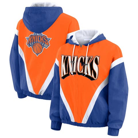 Women's WEAR by Erin Andrews  Orange/Royal New York Knicks Colorblock Full-Zip Hoodie Windbreaker Jacket
