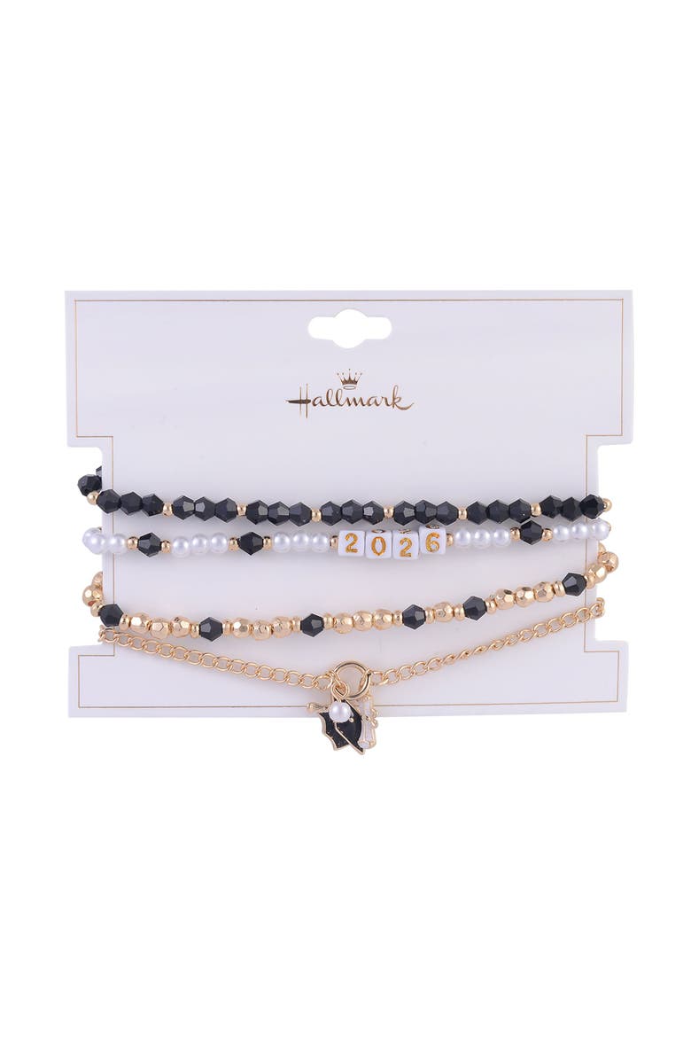4pc Black & Gold Graduation Bracelet Set, Alternate, color, Black