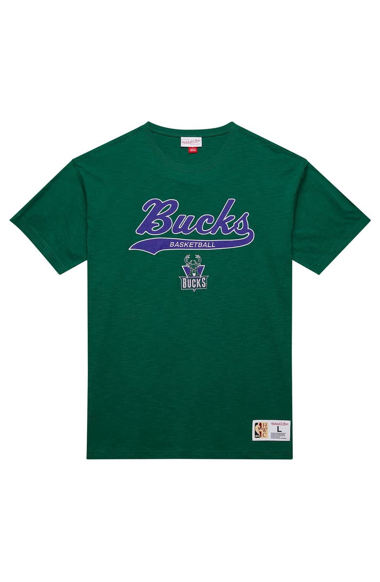 Mitchell & Ness Men's Mitchell & Ness Green Milwaukee Bucks Hardwood Classics Felt Applique Slub T-Shirt, Alternate, color, Green