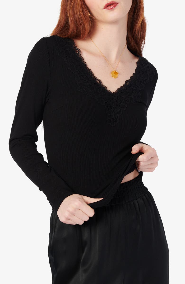 CAMI NYC Rooney Lace Trim Rib Top, Alternate, color, Black