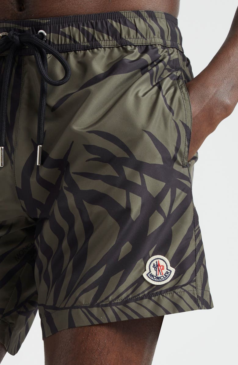 Moncler Palm Print Swim Trunks, Alternate, color, 