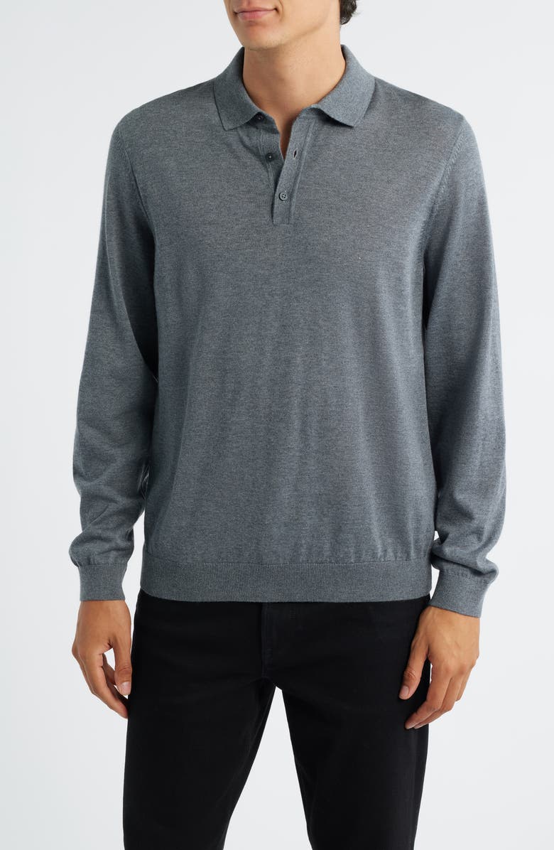 BOSS Lancione Wool Polo Sweater, Main, color, Medium Grey