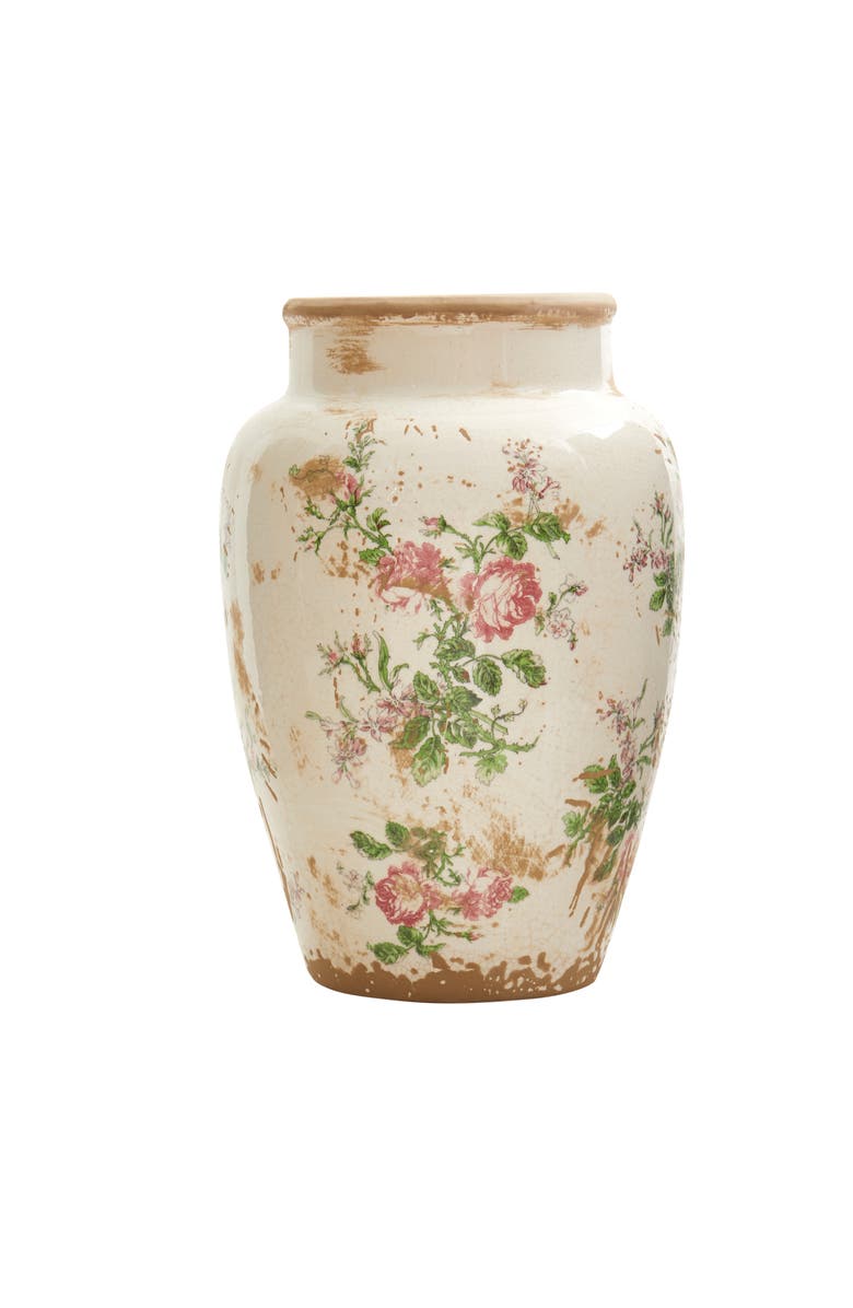 NEARLY NATURAL 12.5-in Tuscan Ceramic Floral Print Vase, Main, color, White