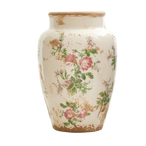 12.5-in Tuscan Ceramic Floral Print Vase
