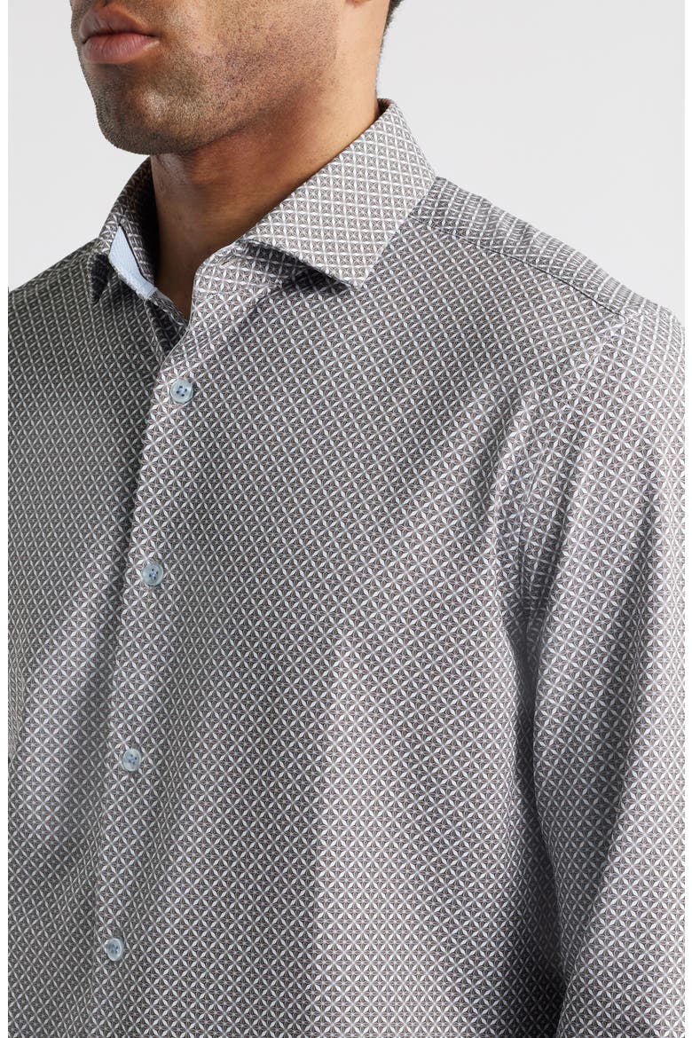 Trim Fit Techno Stretch Diamond Geo Print Performance Button-Up Shirt, Alternate, color, TAUPE