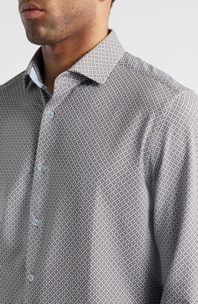 Stone Rose Trim Fit Techno Stretch Diamond Geo Print Performance Button-Up Shirt, Alternate, color,
