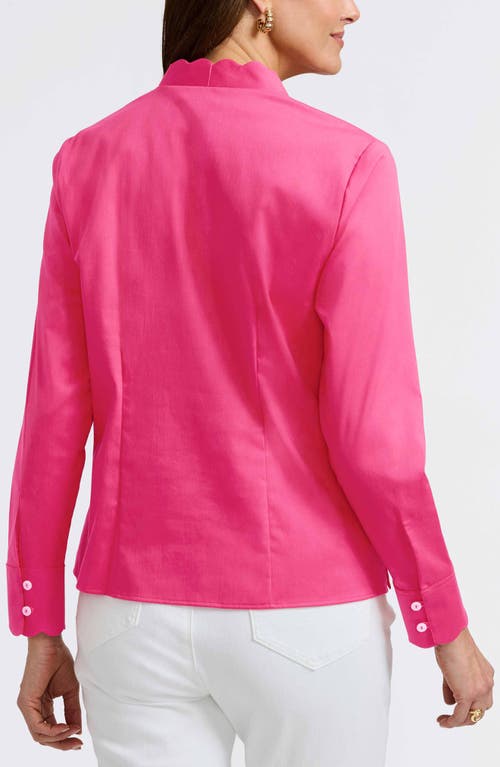 Foxcroft Bridget Scalloped Matte Sateen Button-up Shirt In Pink Flambe