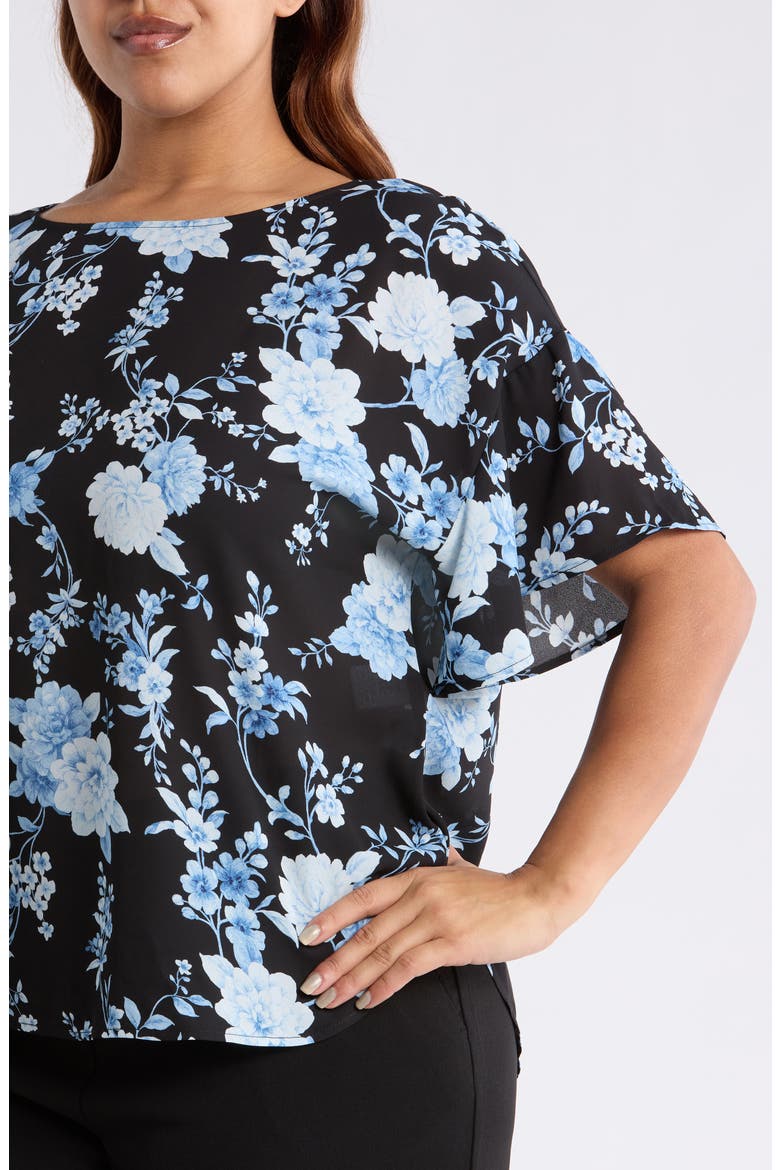 Floral Flutter Sleeve Top, Alternate, color, ANNE BLACK MULTI
