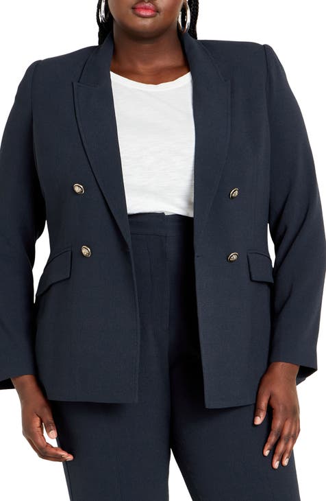 City Chic Women's XXL US 24 Perfect Suit Blazer Jacket Long Sleeve Navy newest Blue NWT