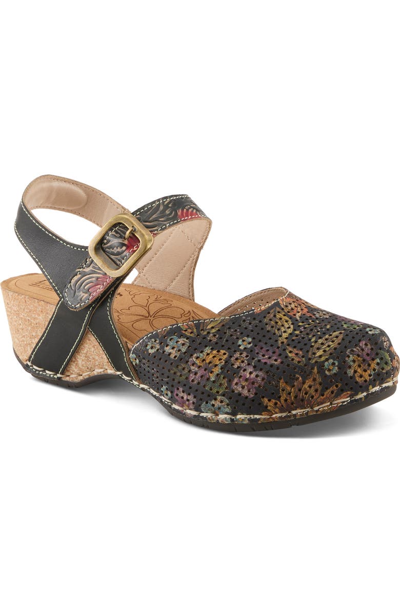 L'Artiste by Spring Step Koraline Ankle Strap Clog, Main, color, Black Multi