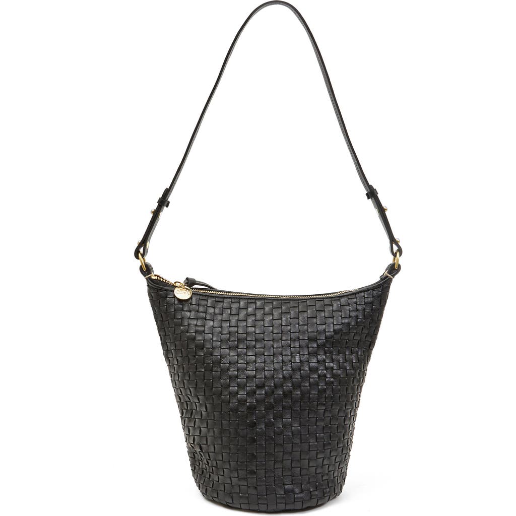 Clare V. Petite Jeanne Woven Leather Shoulder Bag in Black Woven Checker
