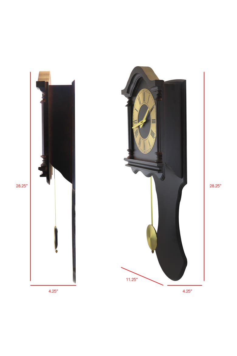 27.5in Wall Clock with Pendulum Chocolate Oak Finish, Alternate, color, Chocolate
