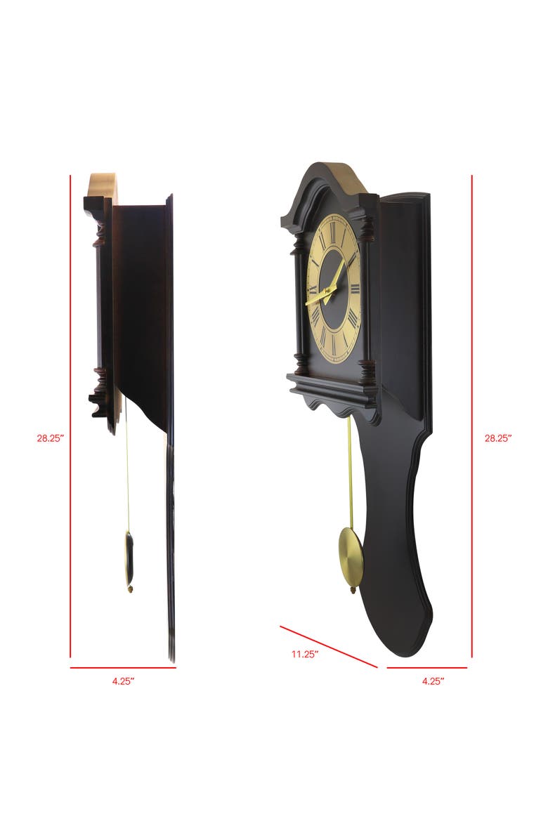 Bedford Clock Collection 27.5in Wall Clock with Pendulum Chocolate Oak Finish, Alternate, color, Chocolate