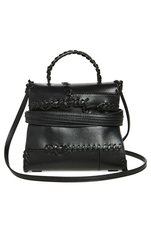 Shop Moschino Tie Me Whipstitch Leather Shoulder Bag In Black Soft Leather