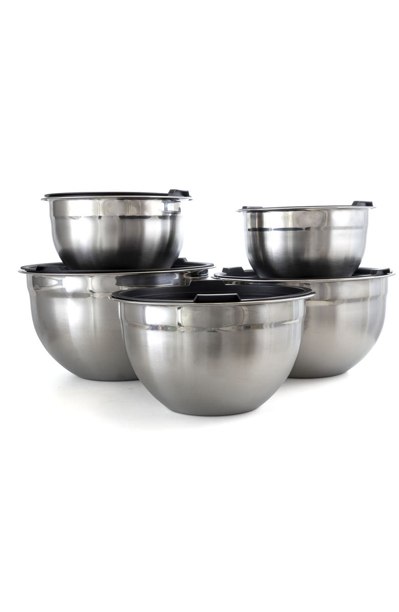 Megachef 5 Piece Multipurpose Stackable Mixing Bowl Set with Lids, Alternate, color, Silver