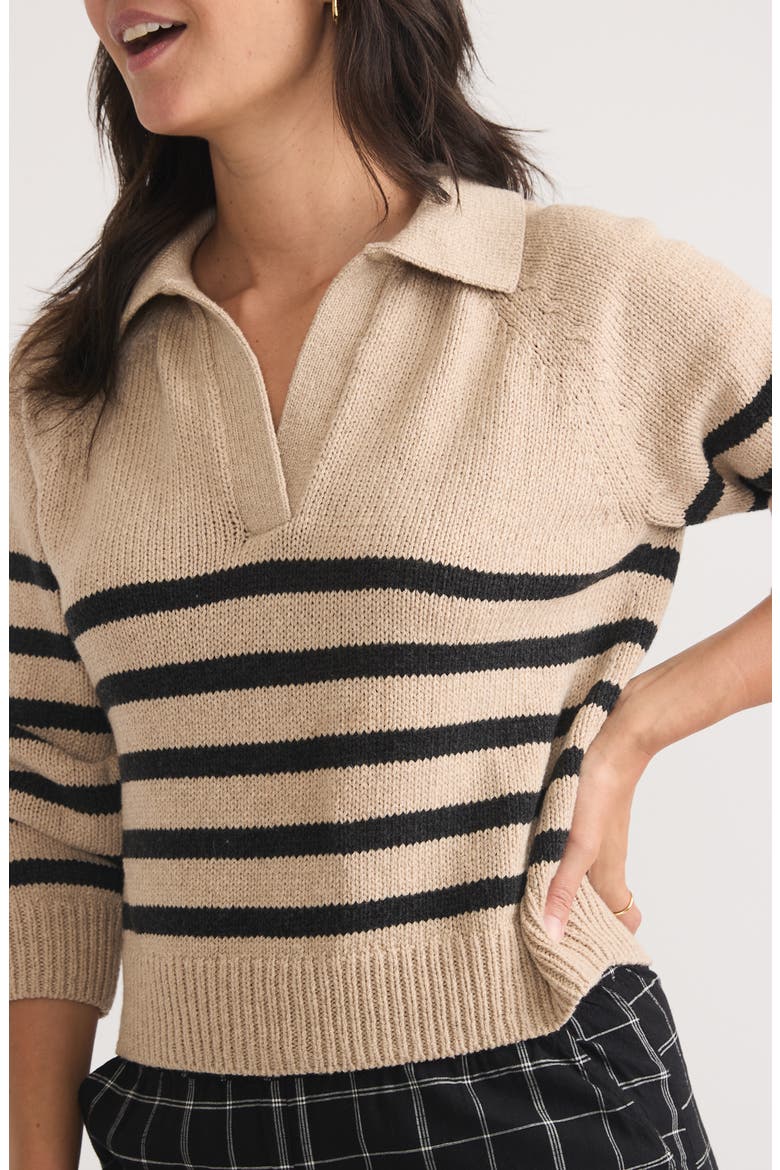 Claire Stripe Wool & Cotton Polo Sweater, Alternate, color, NEUTRAL