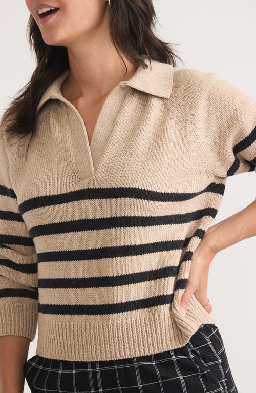 Marine Layer Claire Stripe Wool & Cotton Polo Sweater In Neutral Stripe