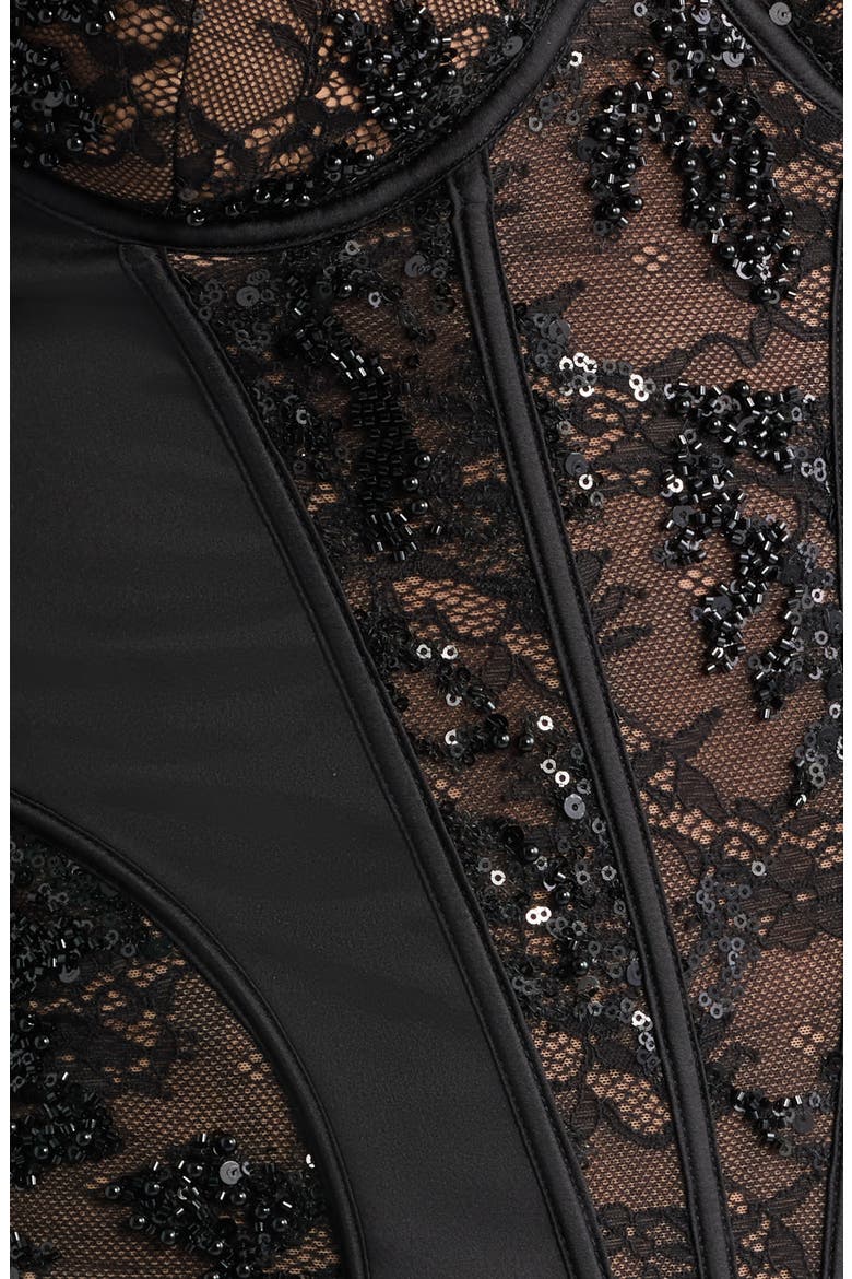 Charelle Embellished Lace Corset Top, Alternate, color, BLACK