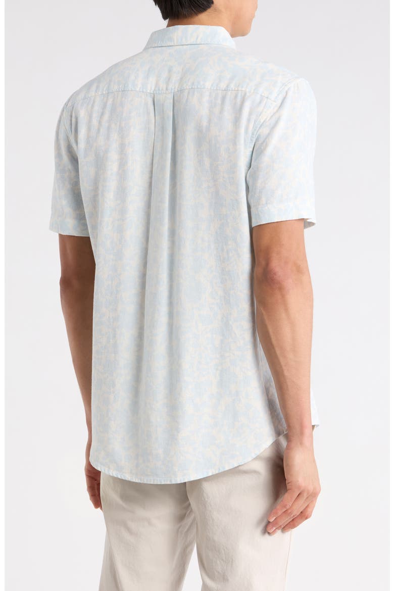 Short Sleeve Linen Blend Button-Up Shirt, Alternate, color, BLUE LINEWORK FLORAL