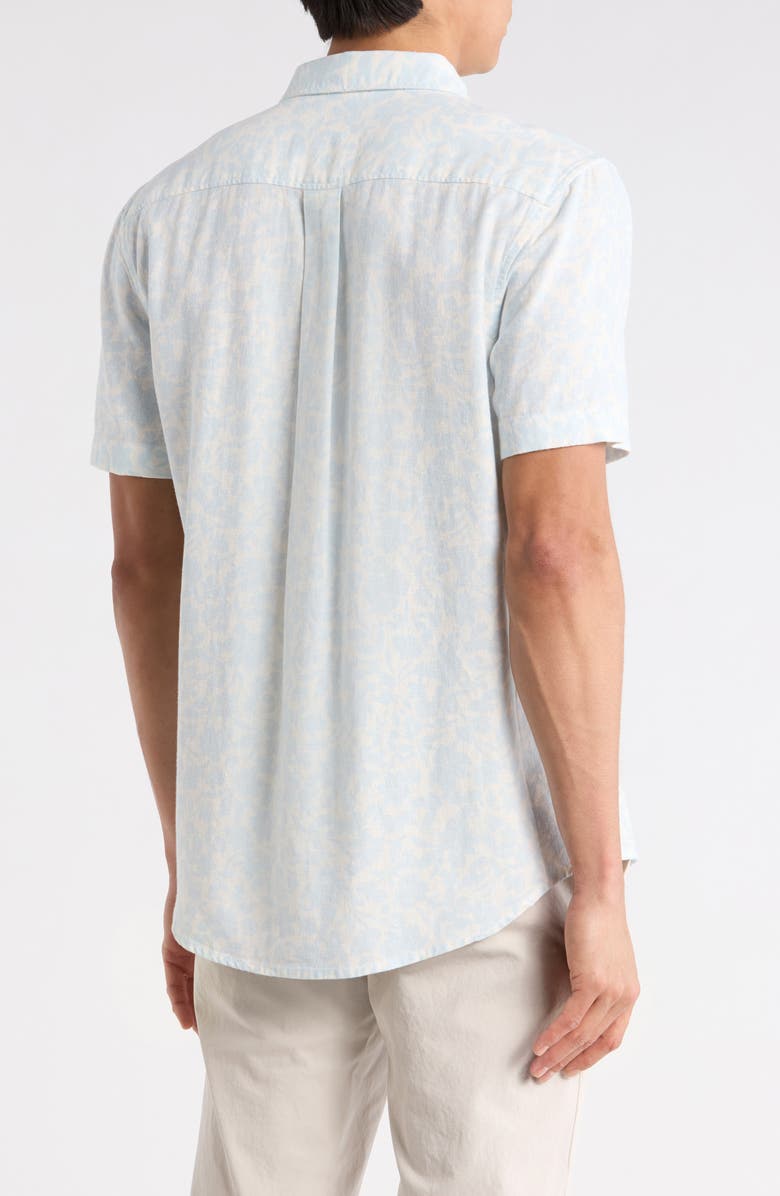 Nordstrom Short Sleeve Linen Blend Button-Up Shirt, Alternate, color, Blue Linework Floral