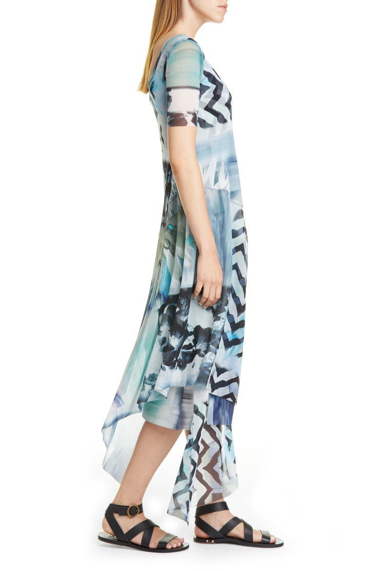 Floral & Chevron Print Asymmetrical Maxi Dress, Alternate, color, BLUEBERRY