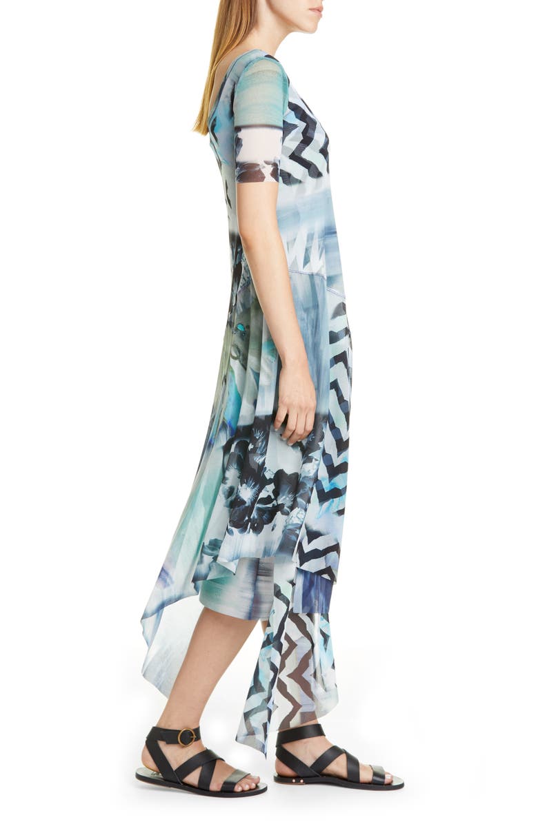 Fuzzi Floral & Chevron Print Asymmetrical Maxi Dress, Alternate, color, 