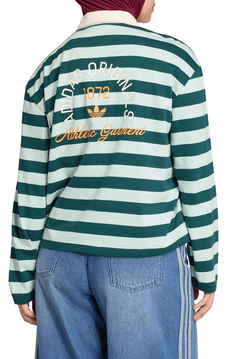 adidas Originals Athletic Department Stripe Oversize Rugby Shirt, Alternate, color, Aurora Ivy/ Green Tint