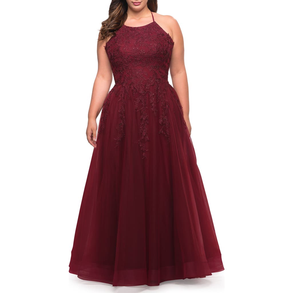 La Femme Tulle Gown With Lace Bodice And High Neckline