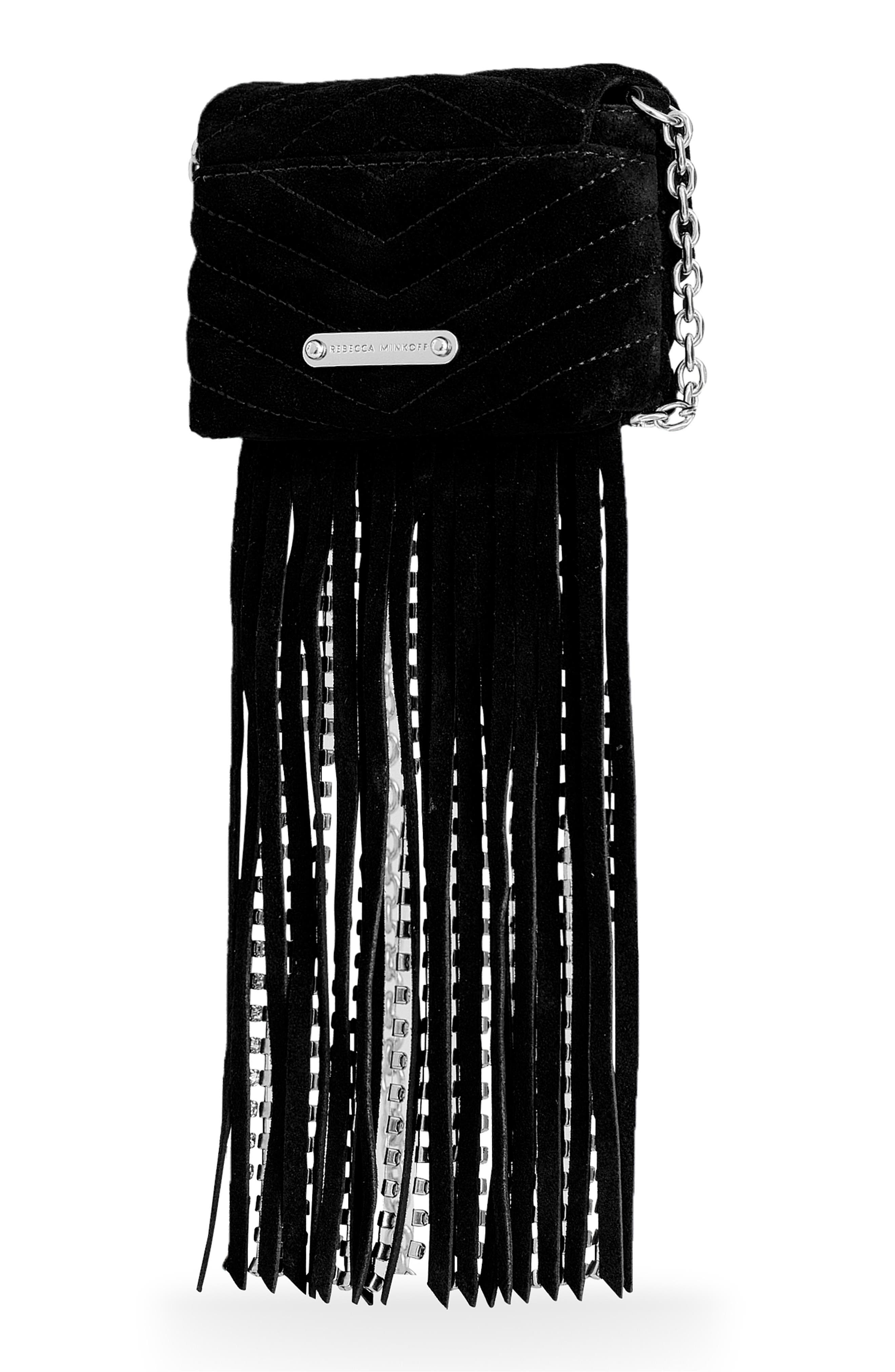 Rebecca Minkoff Edie Crystal Fringe Micro Suede Crossbody Bag, Alternate, color, 