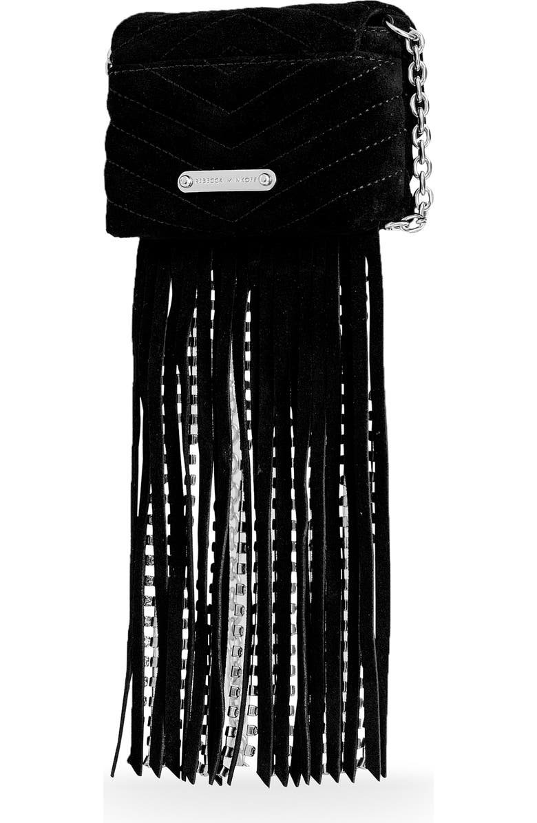 Rebecca Minkoff Edie Crystal Fringe Micro Suede Crossbody Bag, Alternate, color,
