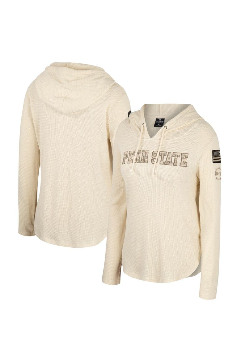 Women's Colosseum Cream Penn State Nittany Lions OHT Military Appreciation Casey Raglan Long Sleeve Hoodie T-Shirt, Main, color, Cream