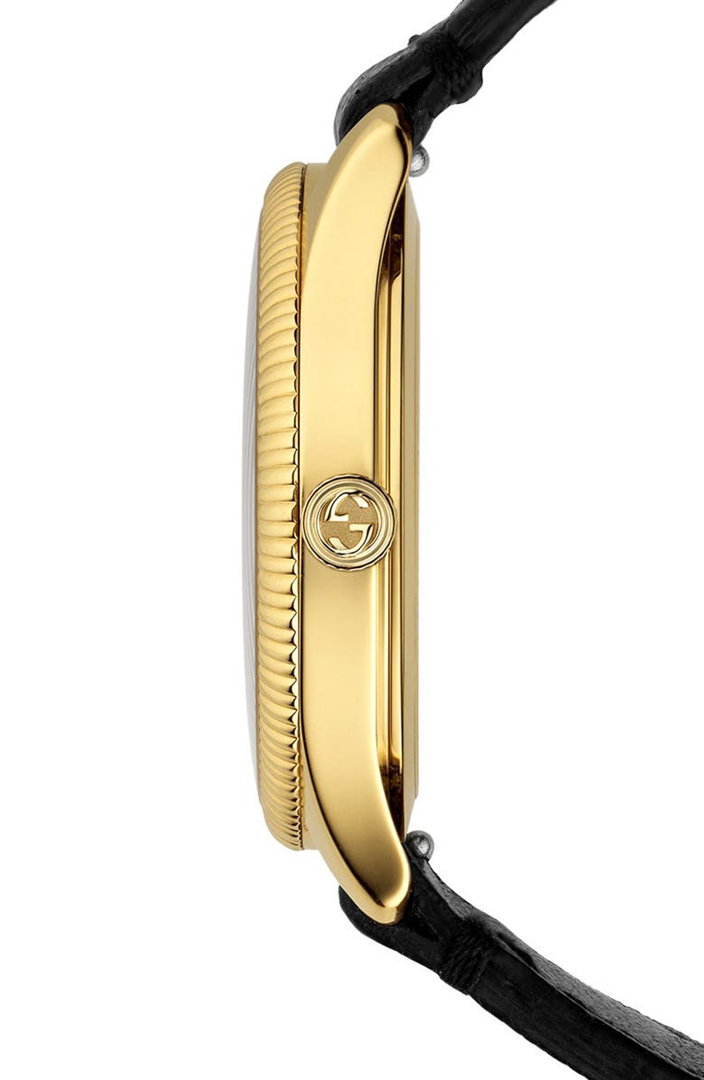Gucci G-Timeless Bee Leather Strap Watch, 32mm, Alternate, color, 