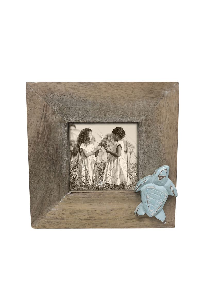 Beachcombers Whitewashed Turquoise Turtle 4x4 Picture Frame, Main, color, Brown