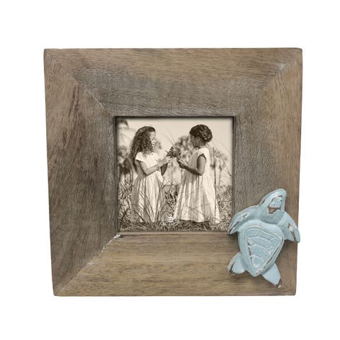 Whitewashed Turquoise Turtle 4x4 Picture Frame