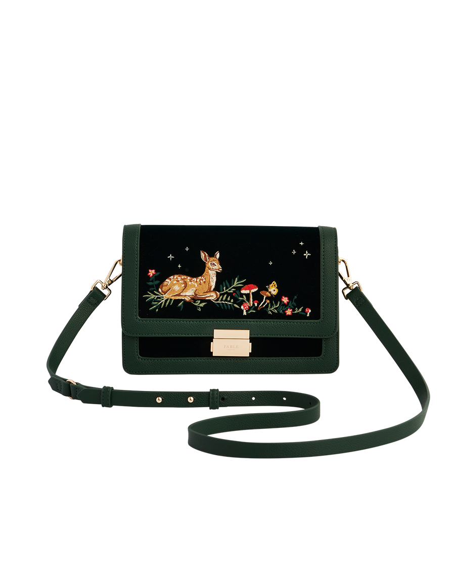 Fable England Fawn Embroidered Green Crossbody Bag, Main, color, Woodland Green