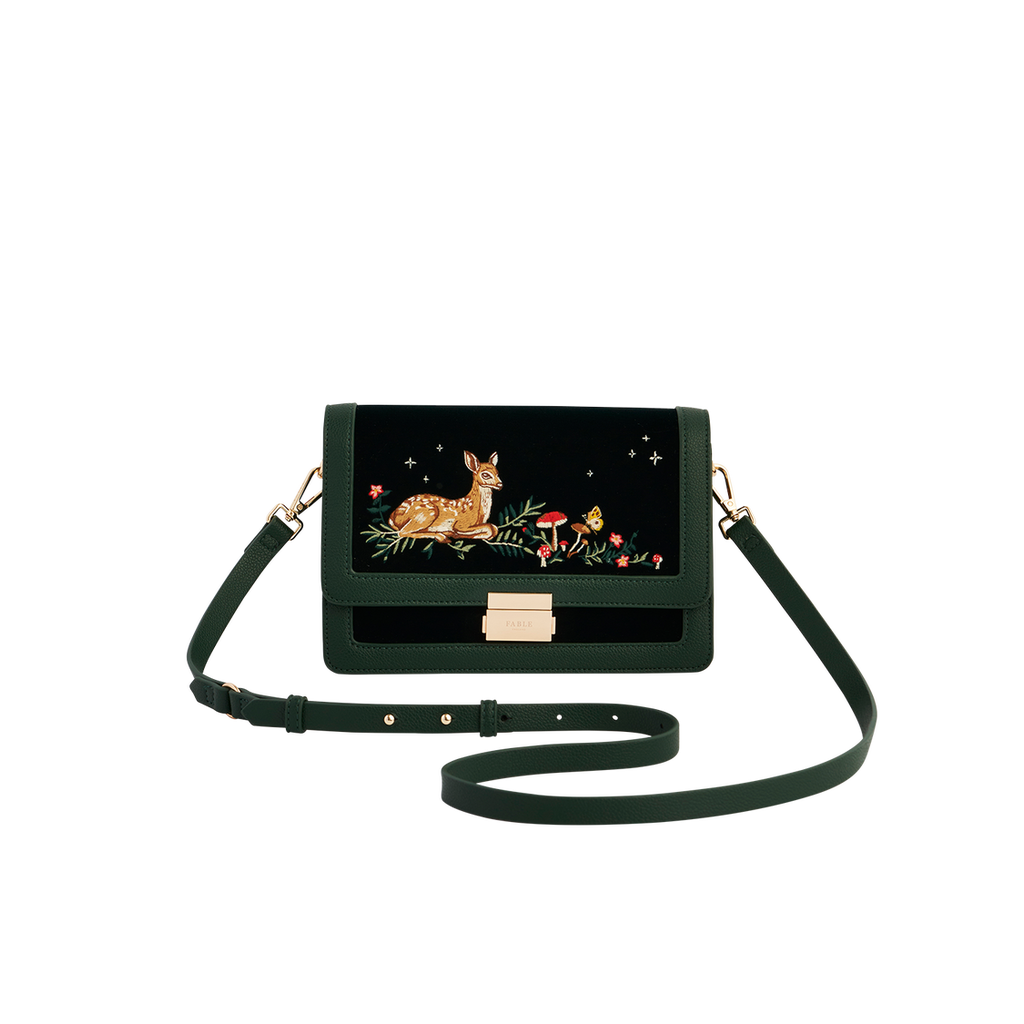 Fable England Fawn Embroidered Green Crossbody Bag In Green