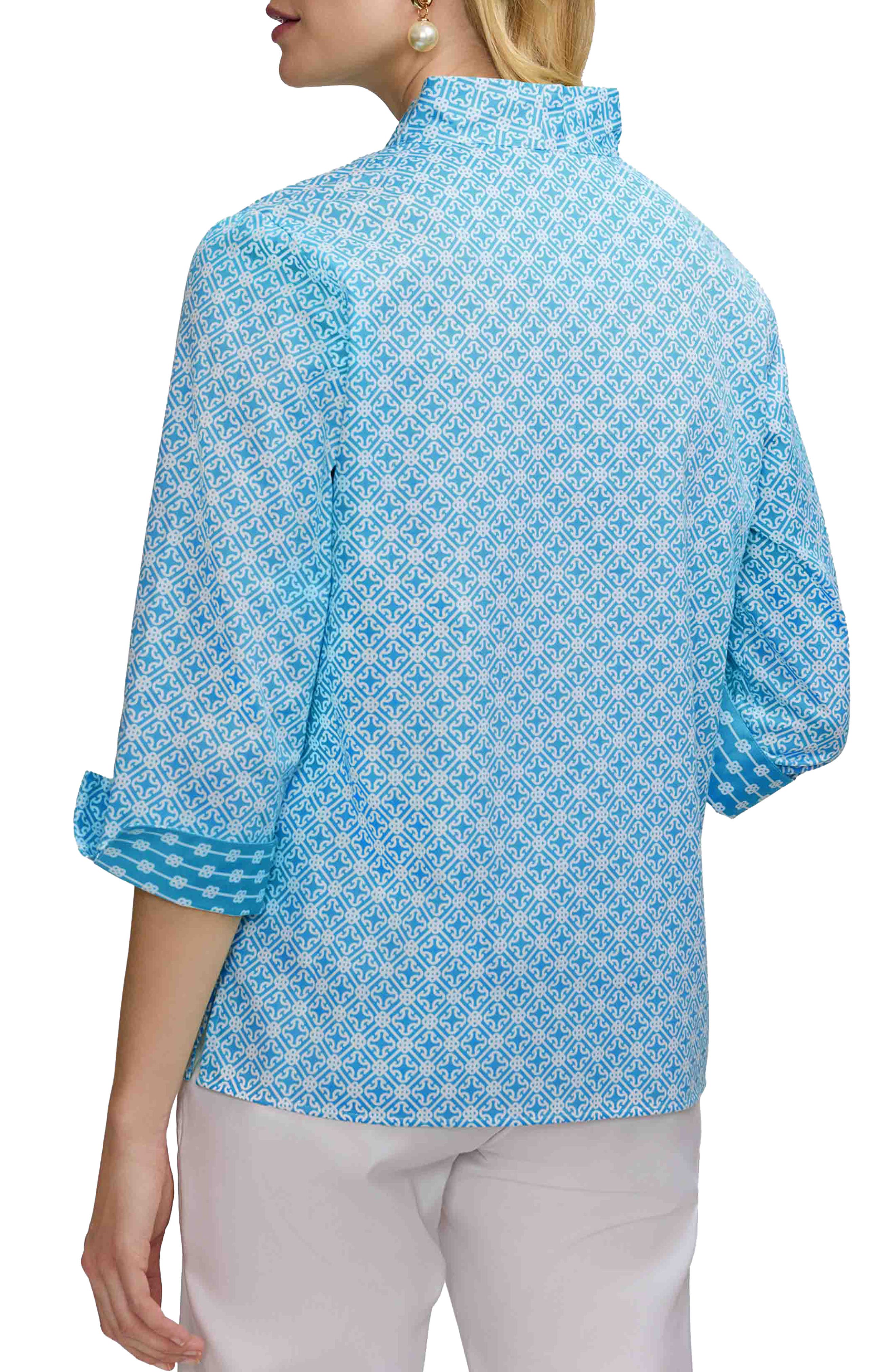 Tammy Geo Lattice Print Ruffle Collar Top - image 4