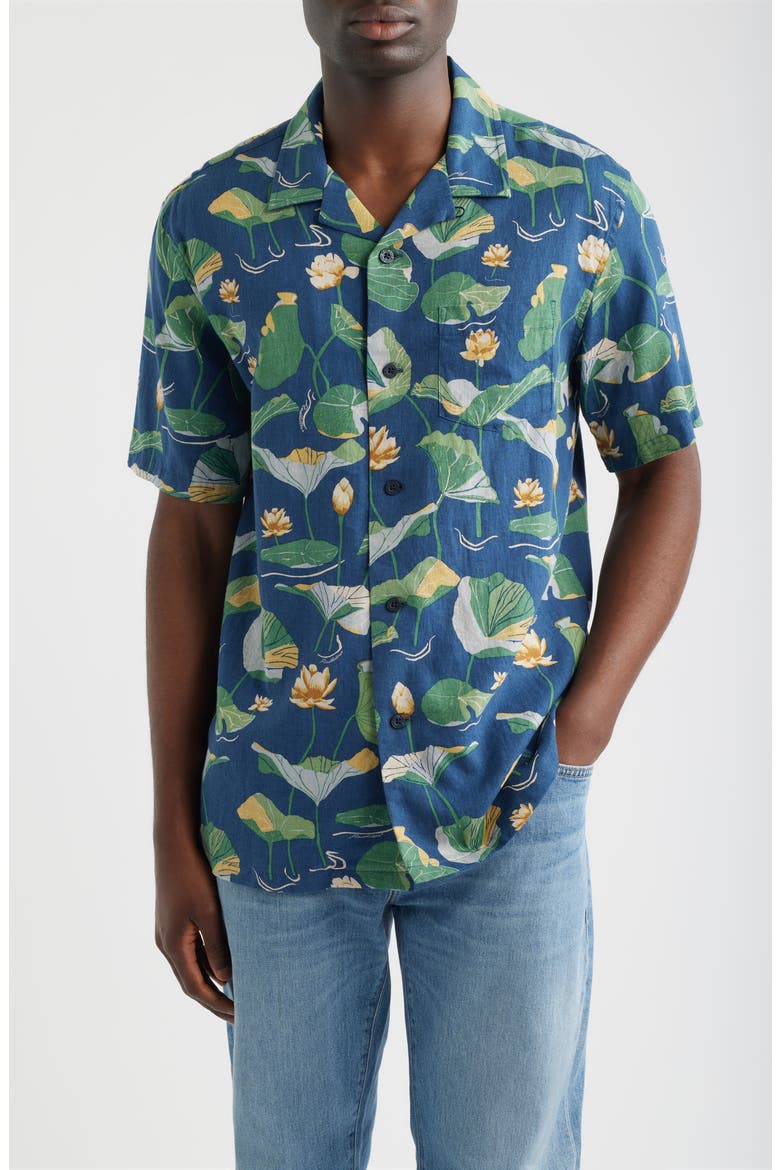 Floral Cotton Camp Shirt, Main, color, LILY PAD BLUE