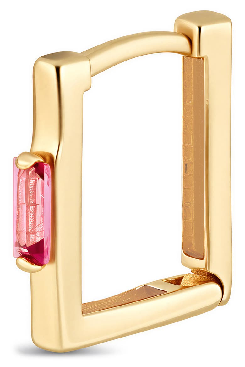 14K Gold Color Square Huggie Hoop Earrings, Alternate, color, 14K YELLOW GOLD/ PINK TOPAZ
