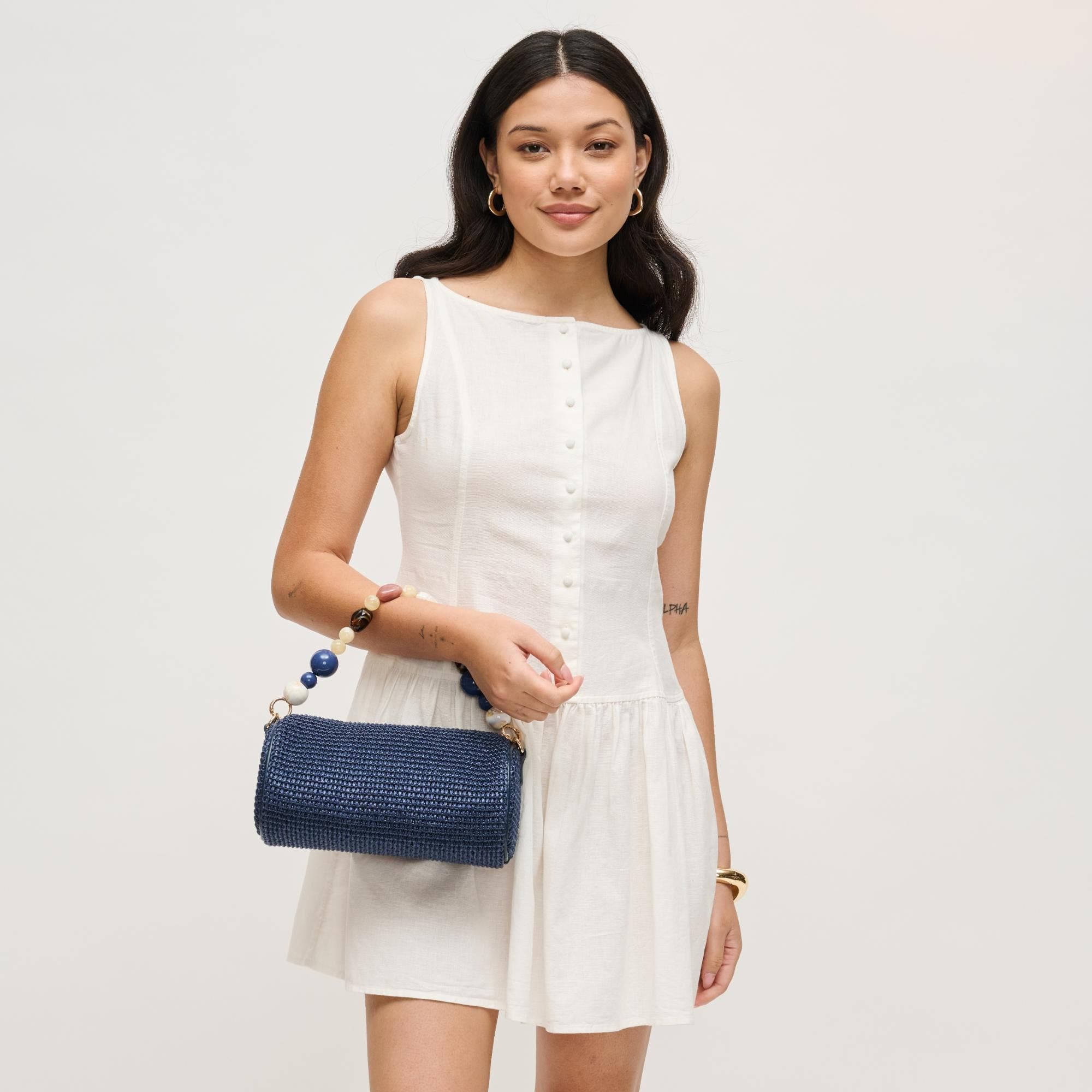 URBAN EXPRESSIONS HANDBAGS Rachel - Straw Clutch, Alternate, color, Navy