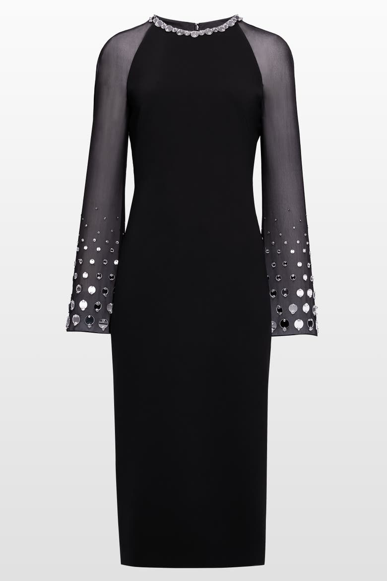 Eurabia Mesh-Sleeve Midi Dress, Alternate, color, Liquorice